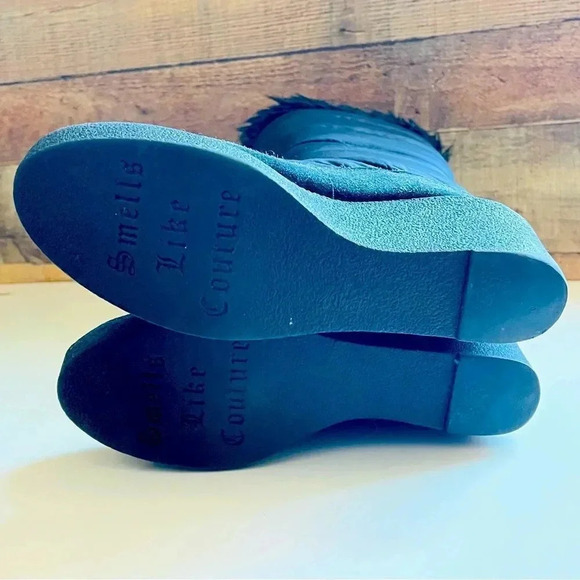 Juicy Couture Everest Quilted Nylon Suede FauxFur Knee High Tall Wedge Boots - Picture 12 of 13